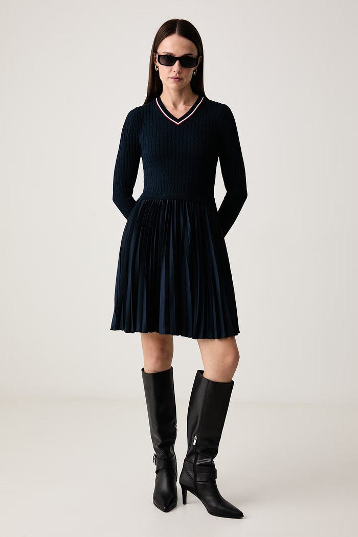 Tommy Hilfiger Φόρεμα flared WW0WW51844 σκούρο μπλε AW26