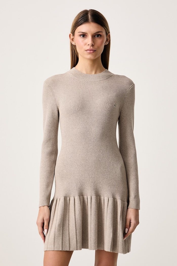 Calvin Klein Jeans Sukienka sweterkowa z bawełną beżowy LV047H368G