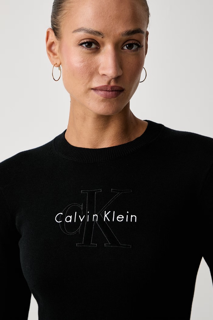 Calvin Klein Jeans pletena haljina od pamuka crna LV047H319G