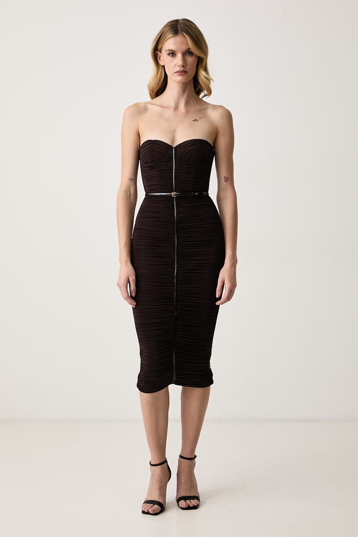 Elisabetta Franchi Sukienka drapowana z wiskozą brązowy AB02967E2