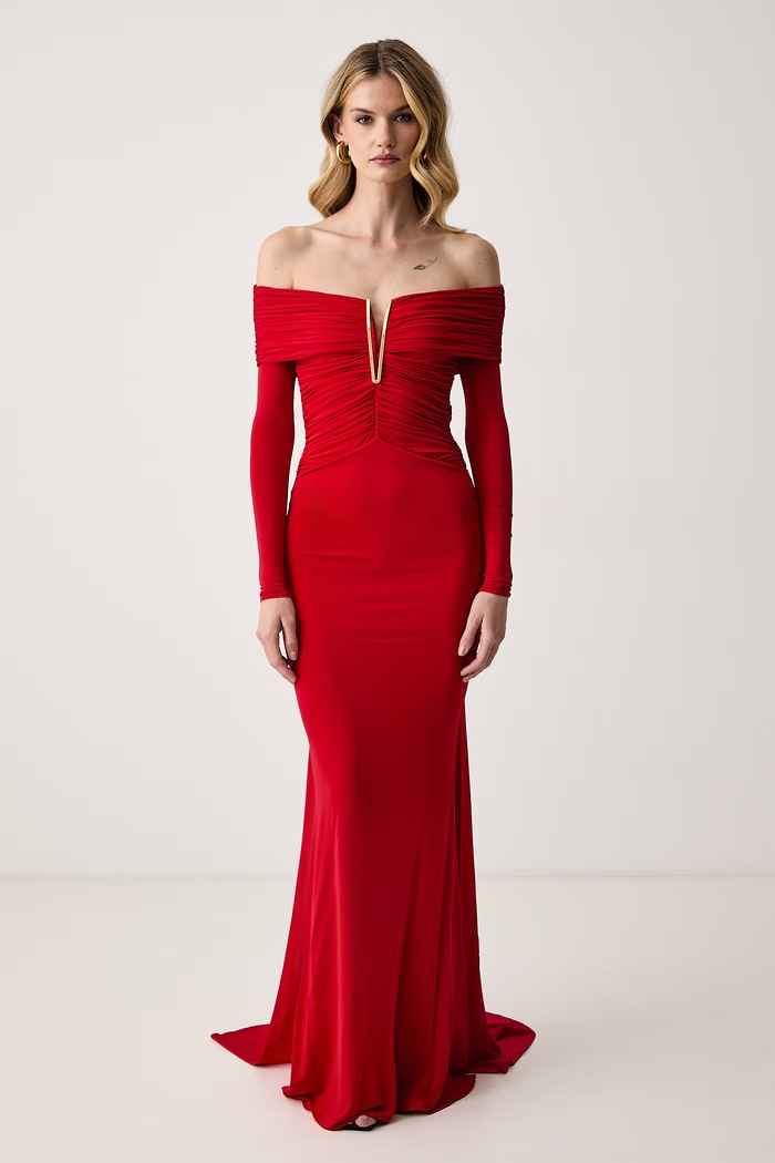 Elisabetta Franchi Sukienka drapowana z wiskozą czerwony ABR2667E2