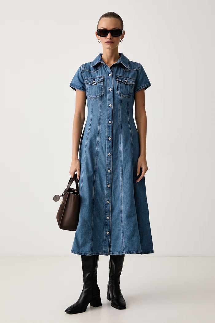 Levi's Obleka denim SS FIT AND FLARE WESTERN 0088W modra AW26