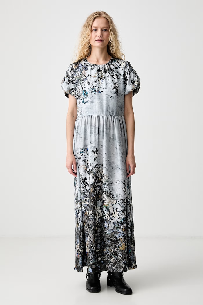 MUNTHE sukienka rozkloszowana jedwabna VICTORIANA szary 263132326318