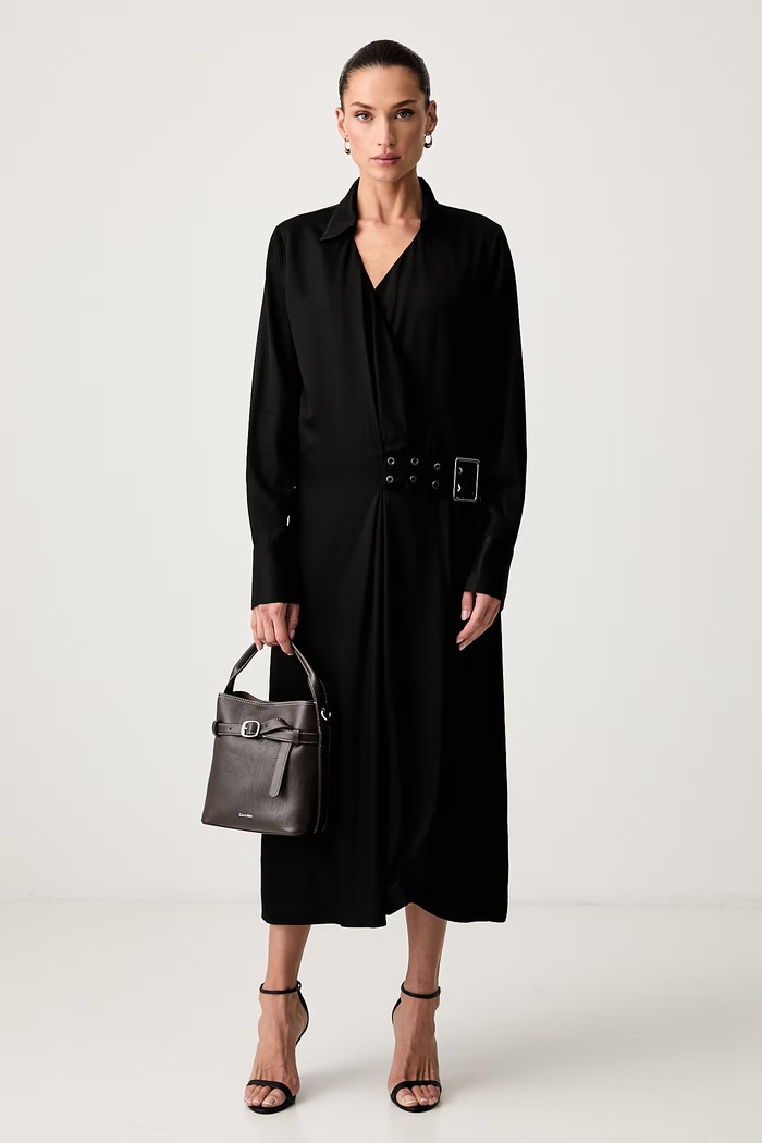 Trussardi sukienka kopertowa z wiskozy 7021A001885N czarny AW26