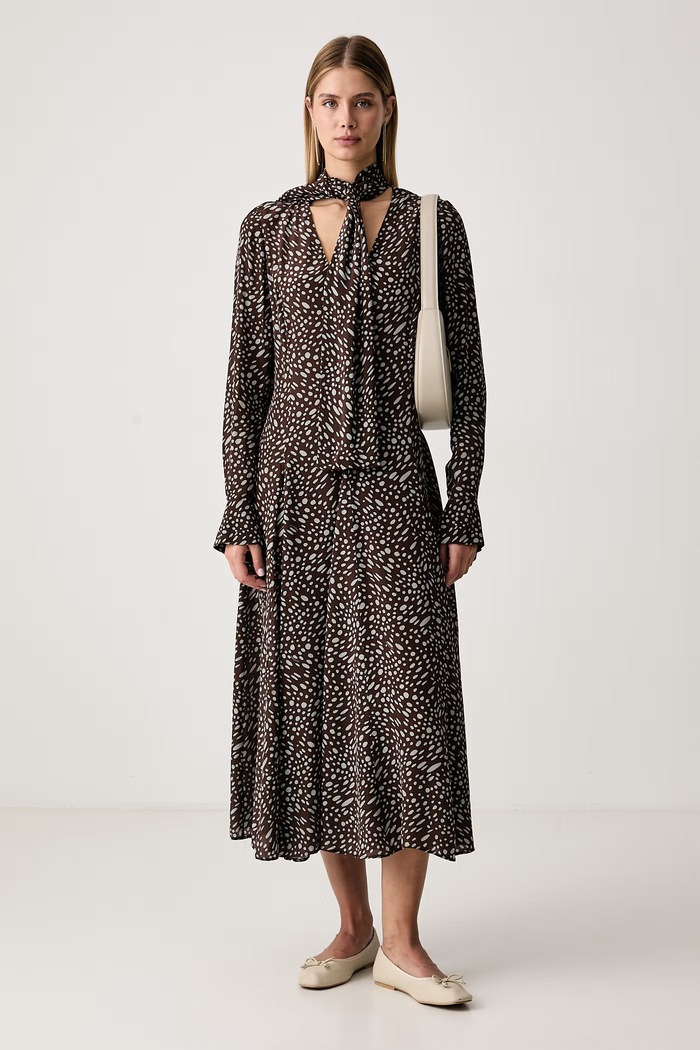 Trussardi Sukienka rozkloszowana z wiskozy 7028A001893N brązowy AW26