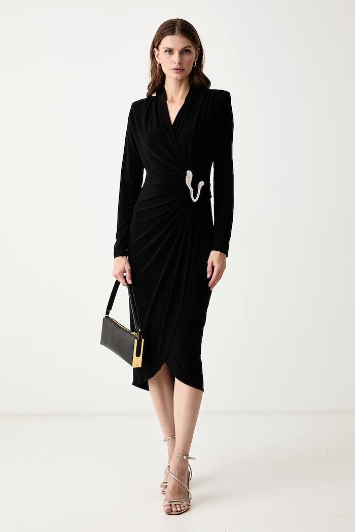 Joseph Ribkoff Drapirana obleka 263709 črna AW26