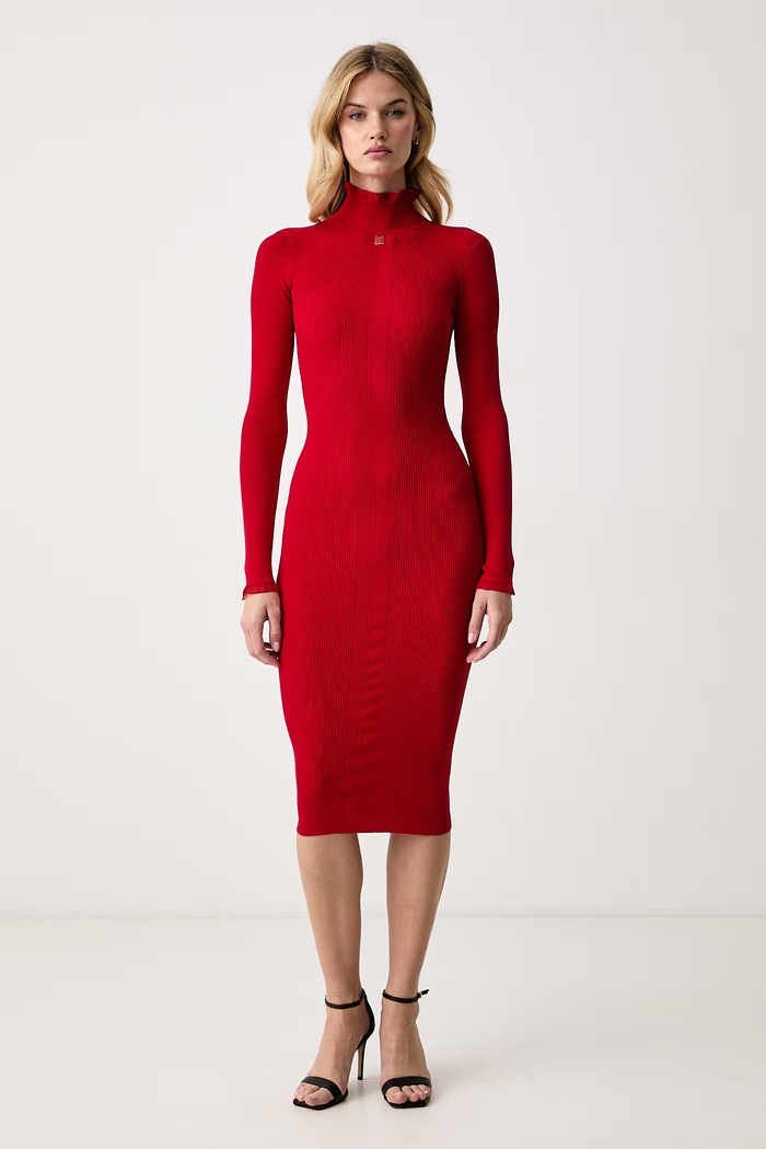 Elisabetta Franchi Sukienka bodycon z wiskozą czerwony AM21B66E2