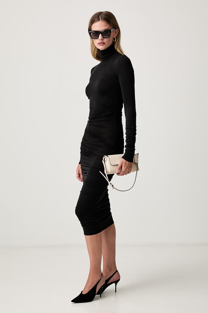 Elisabetta Franchi sukienka z dodatkiem wełny AB02B66E2 czarny AW26