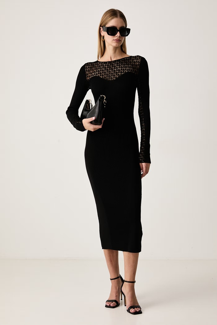 Patrizia Pepe Sukienka sweterkowa z wiskozą 8A0371.KK014 czarny AW26