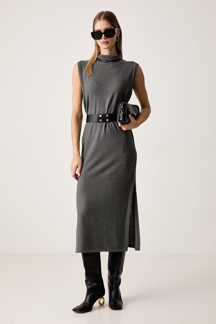 Patrizia Pepe Sukienka sweterkowa 8A0029.KK008 szary AW26