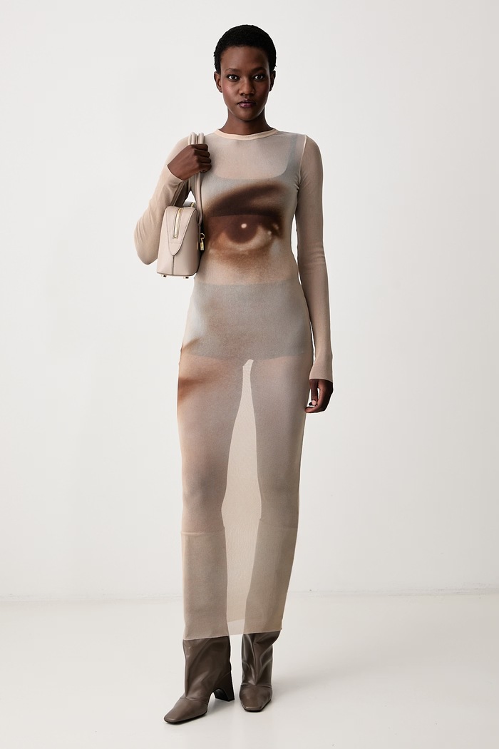 Jean Paul GAULTIER Face φόρεμα 26.04.W.DR193.M032P μπεζ AW26