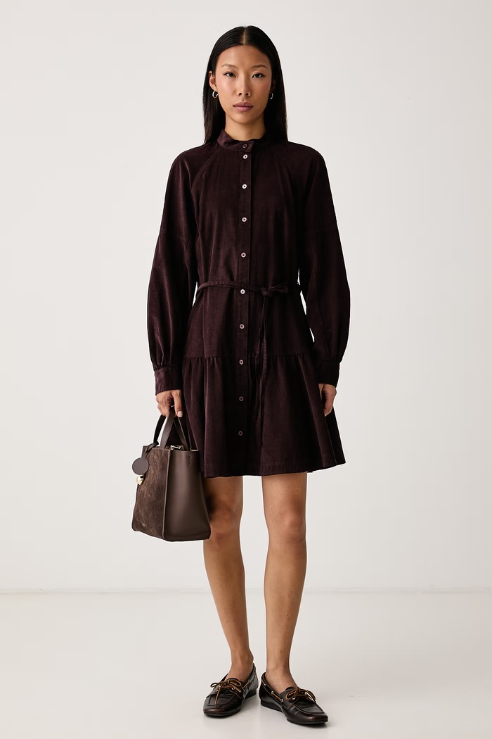 Marc O'Polo Φόρεμα flared κοτλέ 5000012129 μπορντό AW26