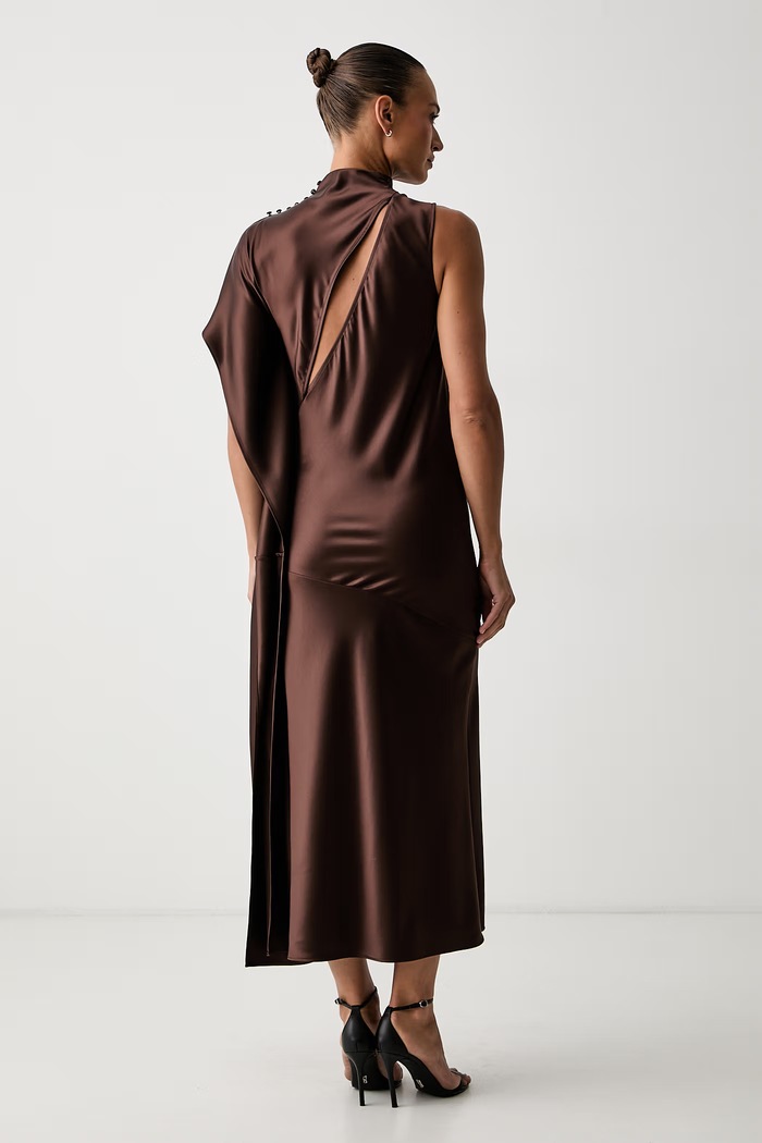 Pinko φόρεμα από ασετάτ 107537.A3GB καφέ AW26
