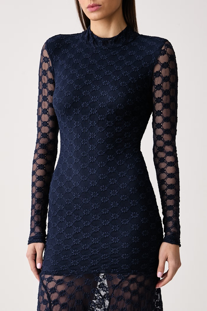 Sukienka koronkowa RUVINA Bardot 60747DB granatowy