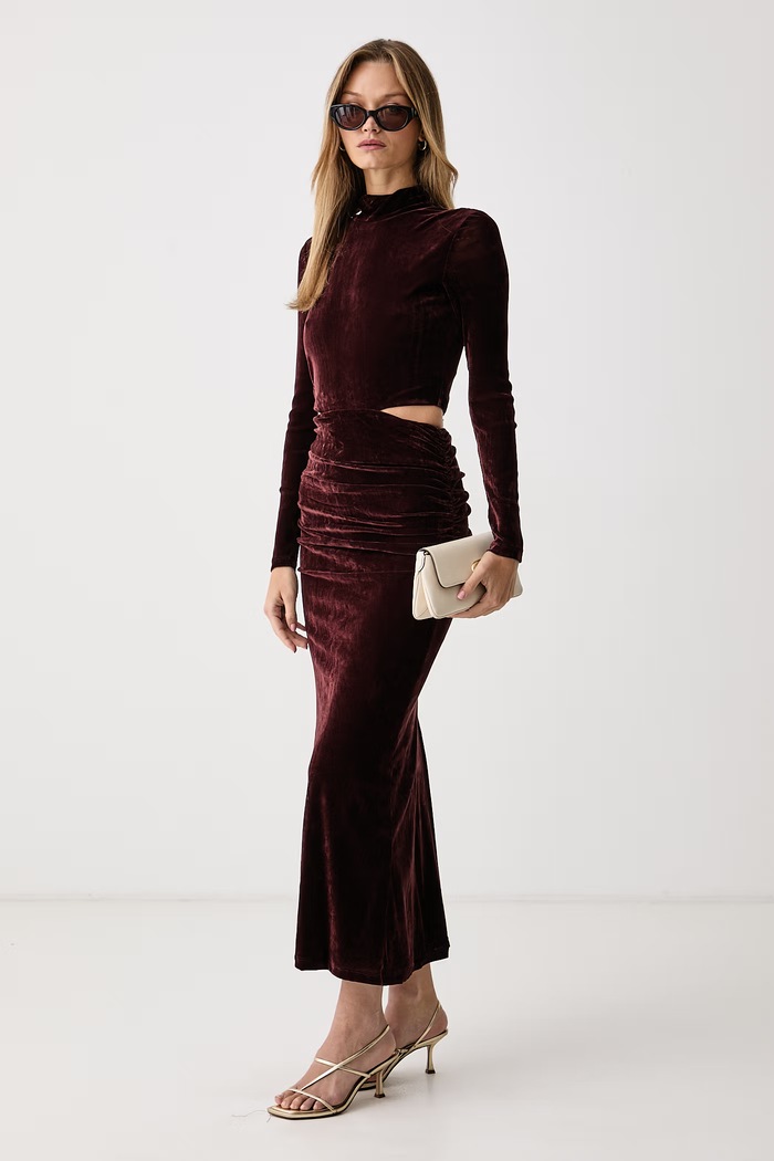Bardot Sukienka welurowa ALONZA 60694DB bordowy AW26