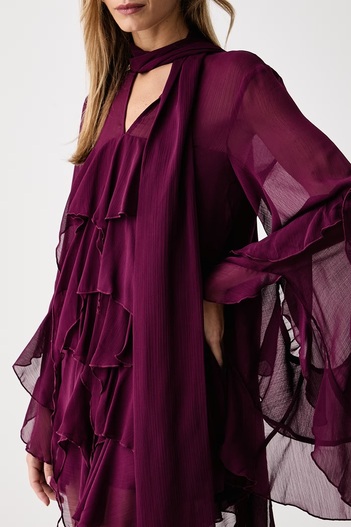 Sukienka ALAIA Bardot 60599DB bordowy