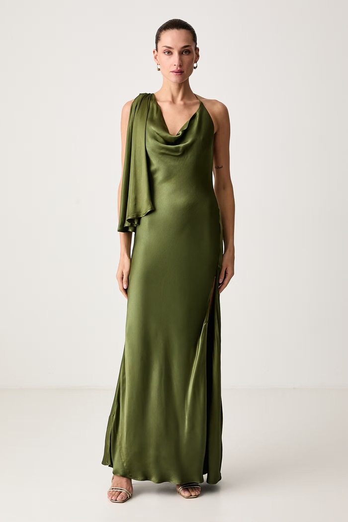 Bardot Sukienka rozkloszowana z wiskozy ANASTASIA 60604DB zielony AW26