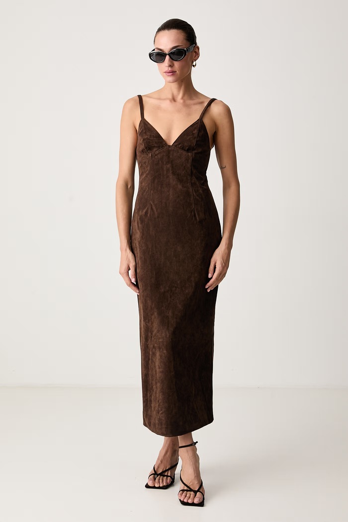 Bardot Sukienka z imitacji zamszu ESTINE 60086DB2 brązowy AW26