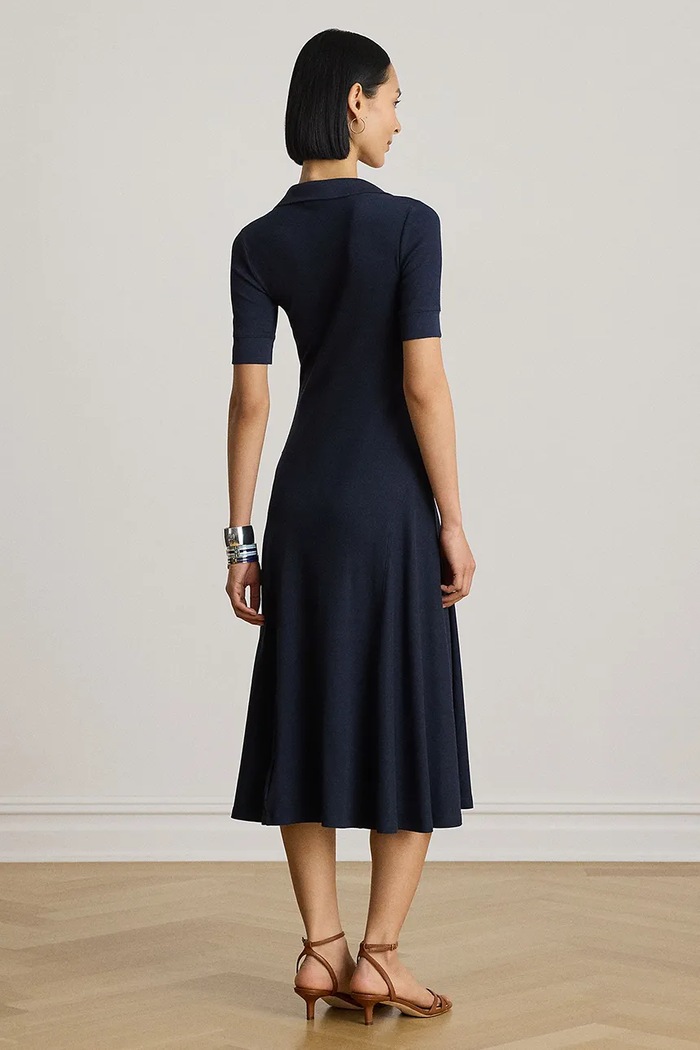 Lauren Ralph Lauren sukienka rozkloszowana z modalem 200P14037 granatowy AW26