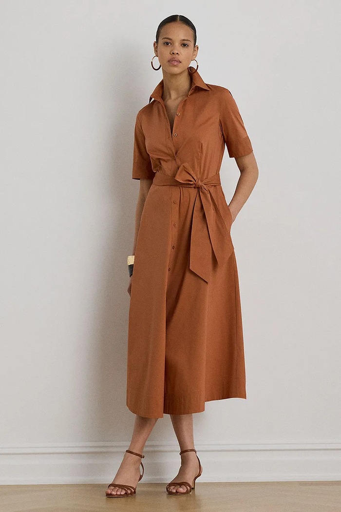 Lauren Ralph Lauren sukienka koszulowa z bawełną pomarańczowy 200B23853