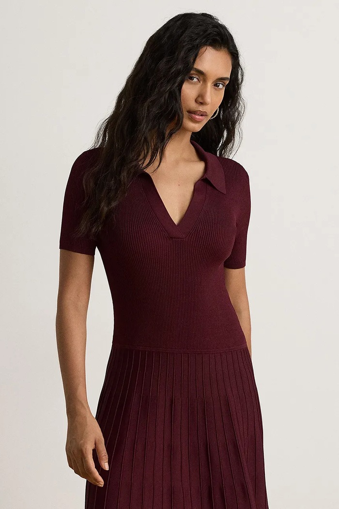 Odzież Lauren Ralph Lauren sukienka z wiskozą 200P14049 bordowy
