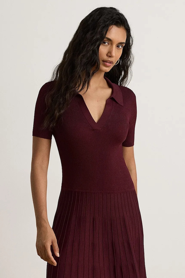 Odzież Lauren Ralph Lauren sukienka z wiskozą 200P14049 bordowy