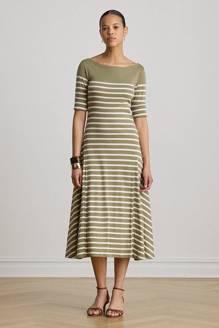 Lauren Ralph Lauren sukienka rozkloszowana bawełniana zielony 200P13928