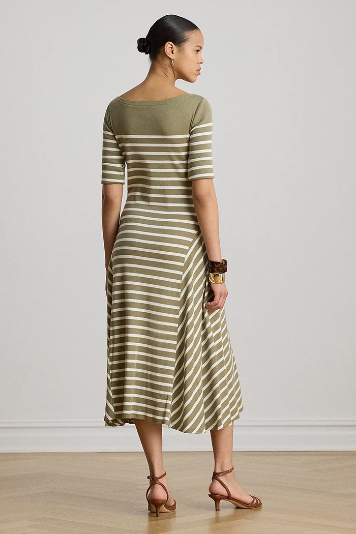 Lauren Ralph Lauren sukienka rozkloszowana bawełniana 200P13928 zielony AW26