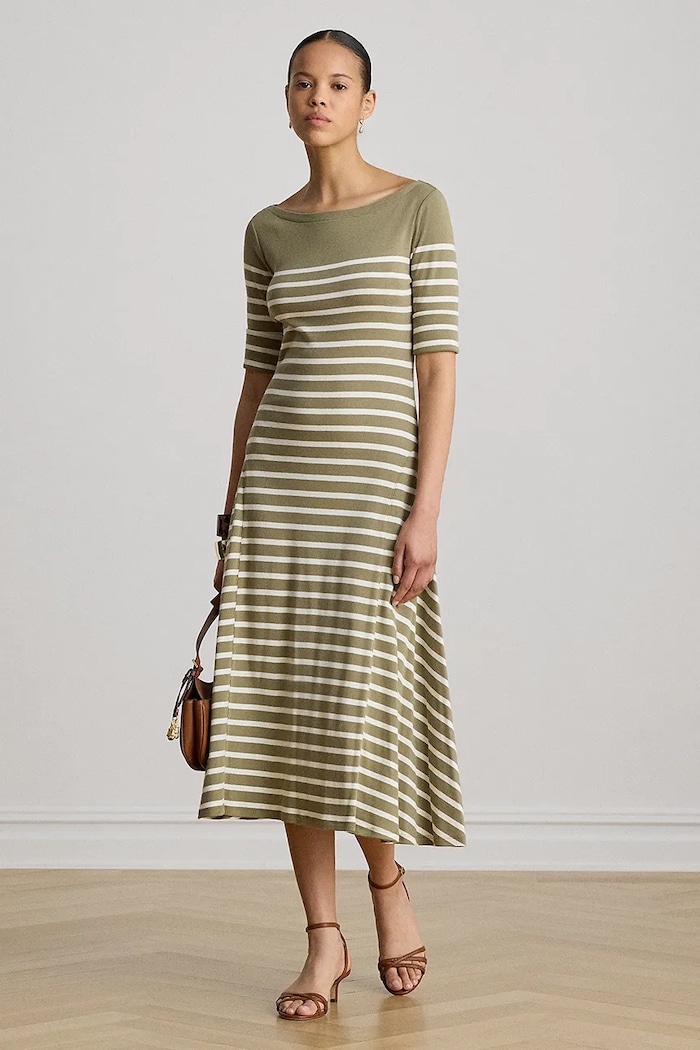 Lauren Ralph Lauren sukienka rozkloszowana bawełniana 200P13928 zielony