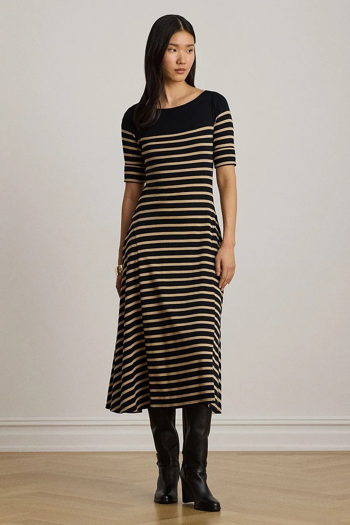 Lauren Ralph Lauren sukienka rozkloszowana bawełniana 200P13928 czarny