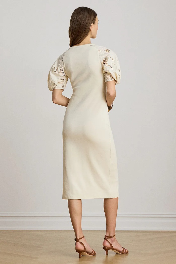 Lauren Ralph Lauren sukienka bawełniana z elastanem 200P13925 beżowy AW26
