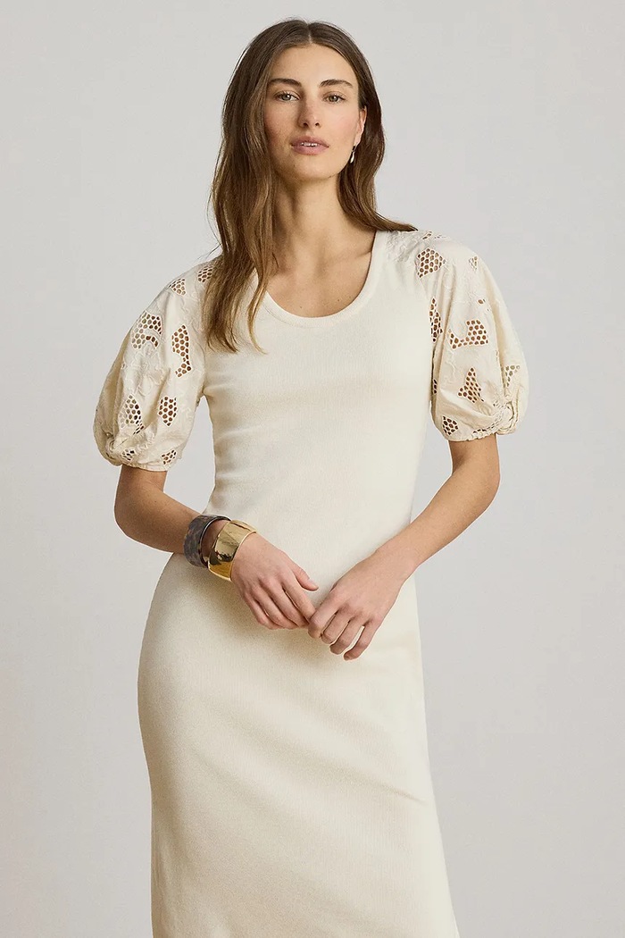 Odzież Lauren Ralph Lauren sukienka bawełniana z elastanem 200P13925 beżowy