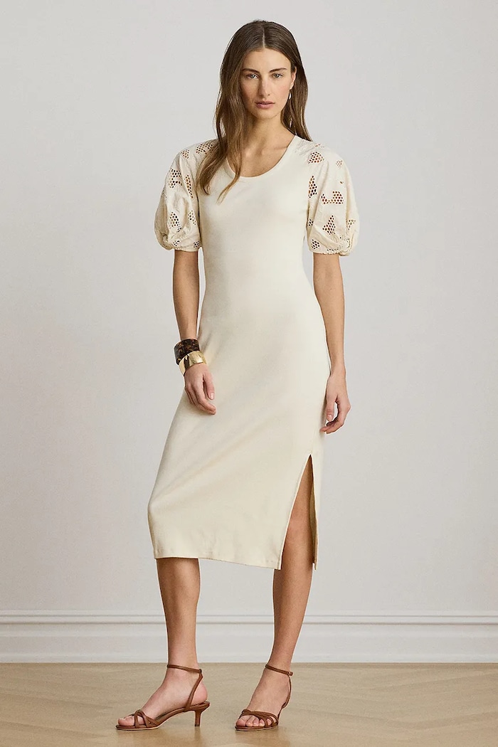 Lauren Ralph Lauren sukienka bawełniana z elastanem 200P13925 beżowy