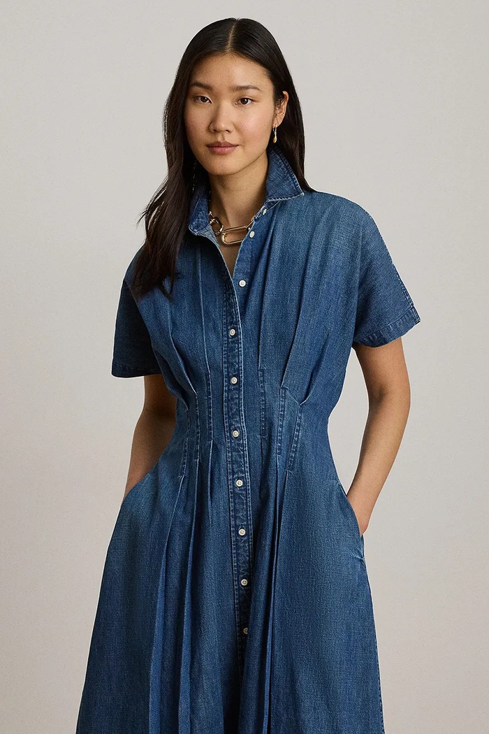 Odzież Lauren Ralph Lauren sukienka rozkloszowana jeansowa 200B29842 niebieski