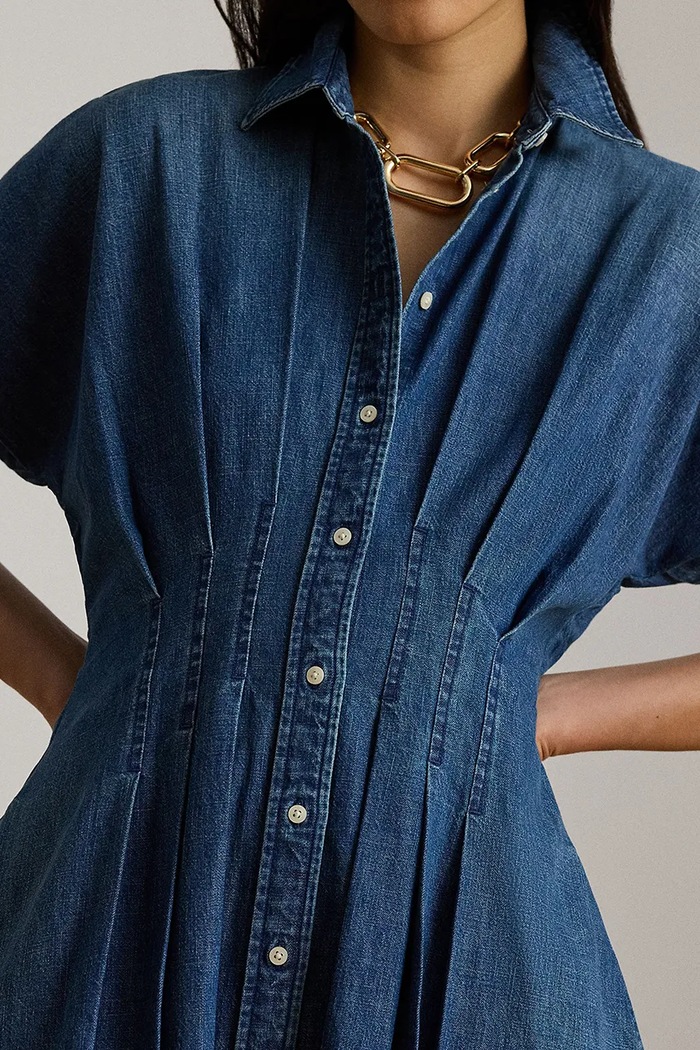 Lauren Ralph Lauren sukienka rozkloszowana jeansowa niebieski 200B29842