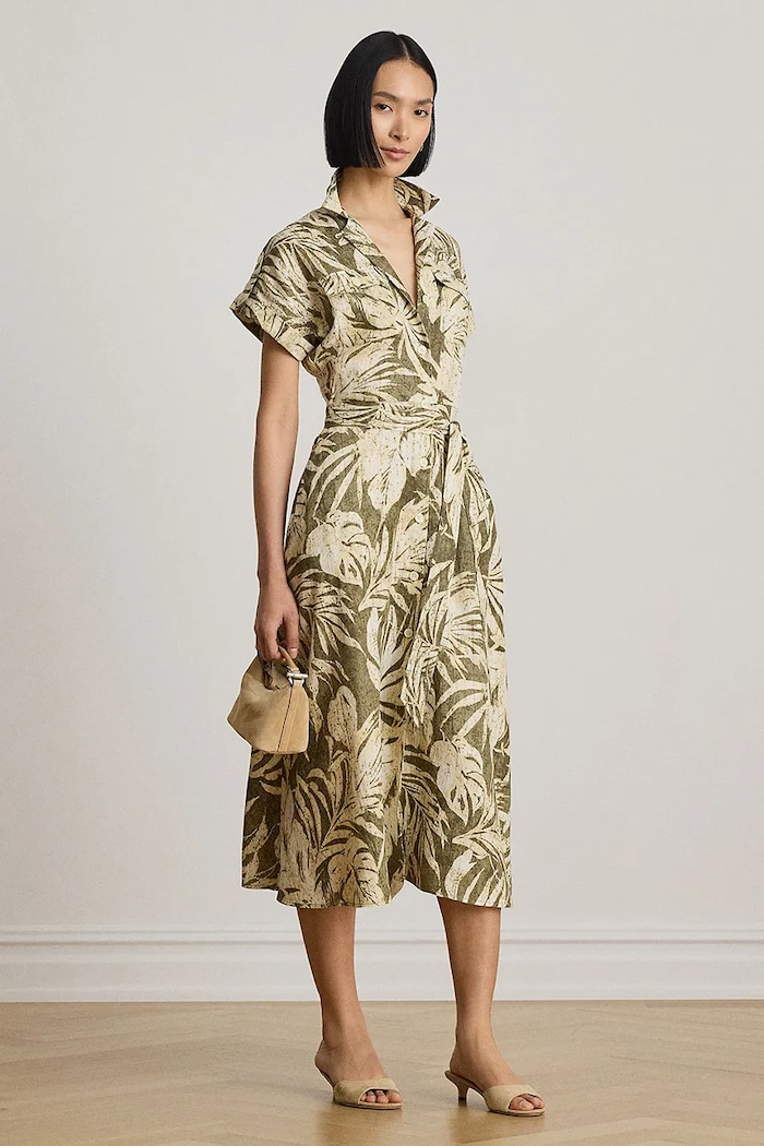 Lauren Ralph Lauren sukienka rozkloszowana lniana zielony 200B24676