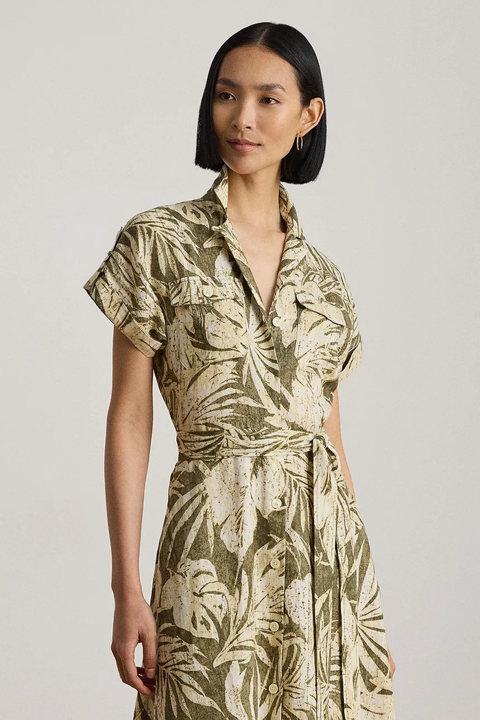 Odzież Lauren Ralph Lauren sukienka rozkloszowana lniana 200B24676 zielony