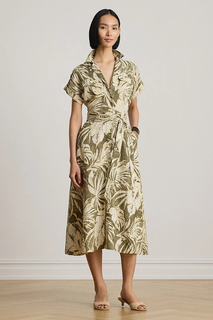 Lauren Ralph Lauren sukienka rozkloszowana lniana 200B24676 zielony