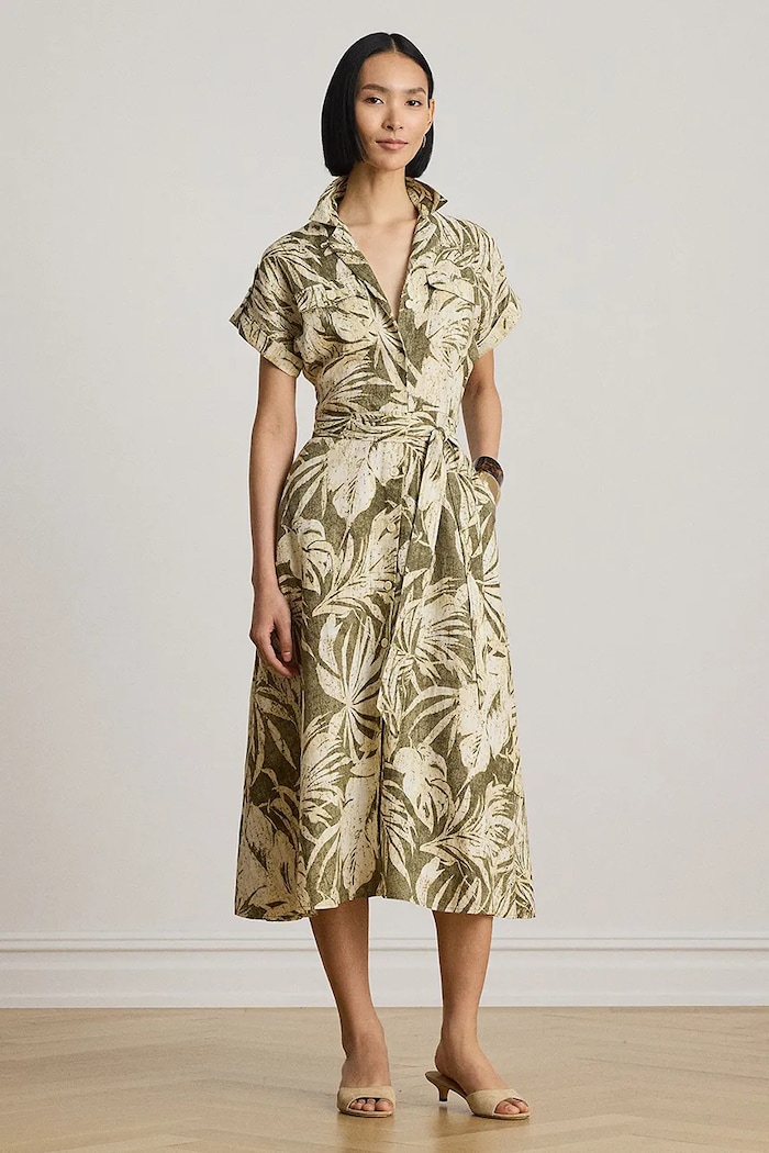 Lauren Ralph Lauren sukienka rozkloszowana lniana 200B24676 zielony