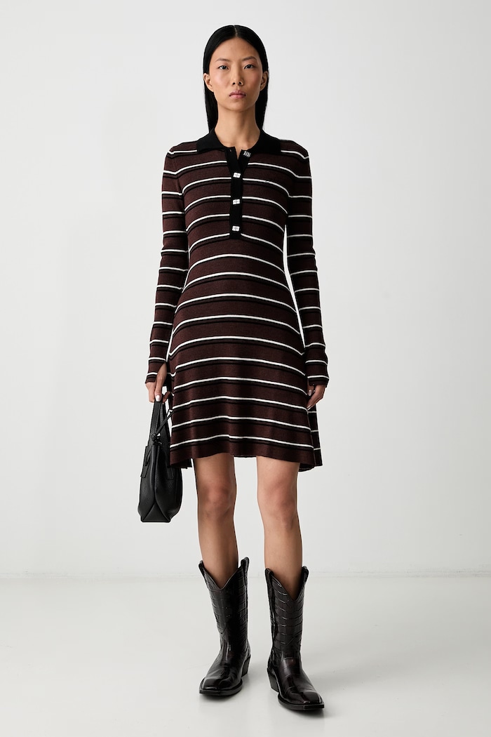 GANNI striped wool dress A1030660 brown AW26