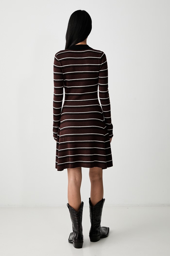Clothing GANNI striped wool dress A1030660 brown