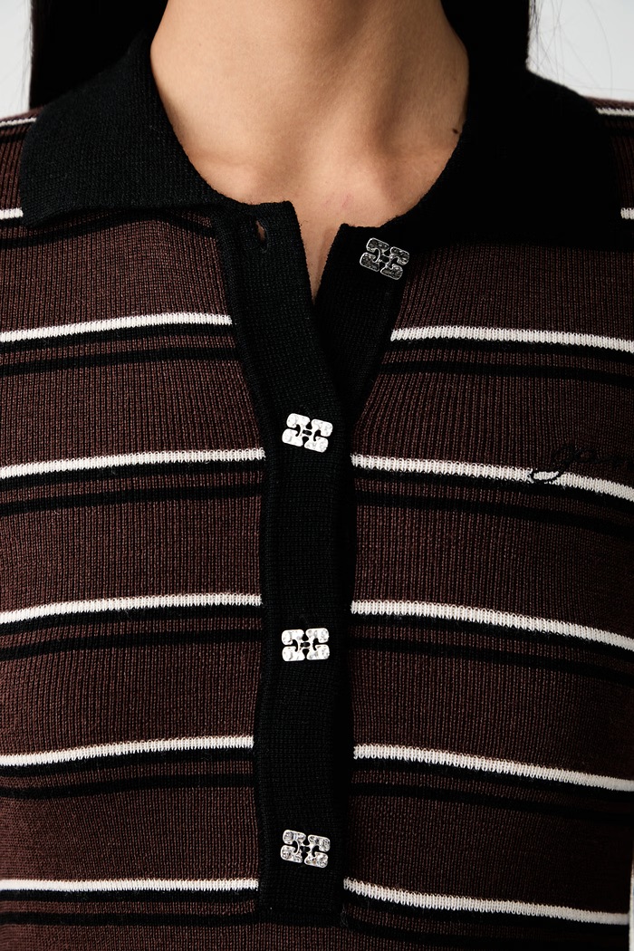 GANNI striped wool dress A1030660 brown