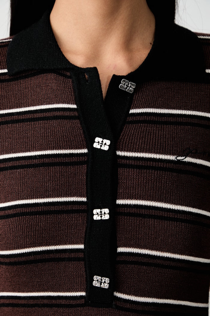 GANNI striped wool dress A1030660 brown