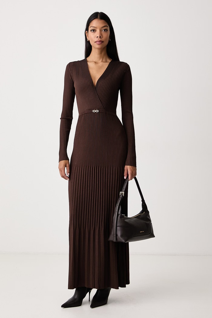 Twinset Plisirana haljina s viskozom 262TT3450 smeđa AW26