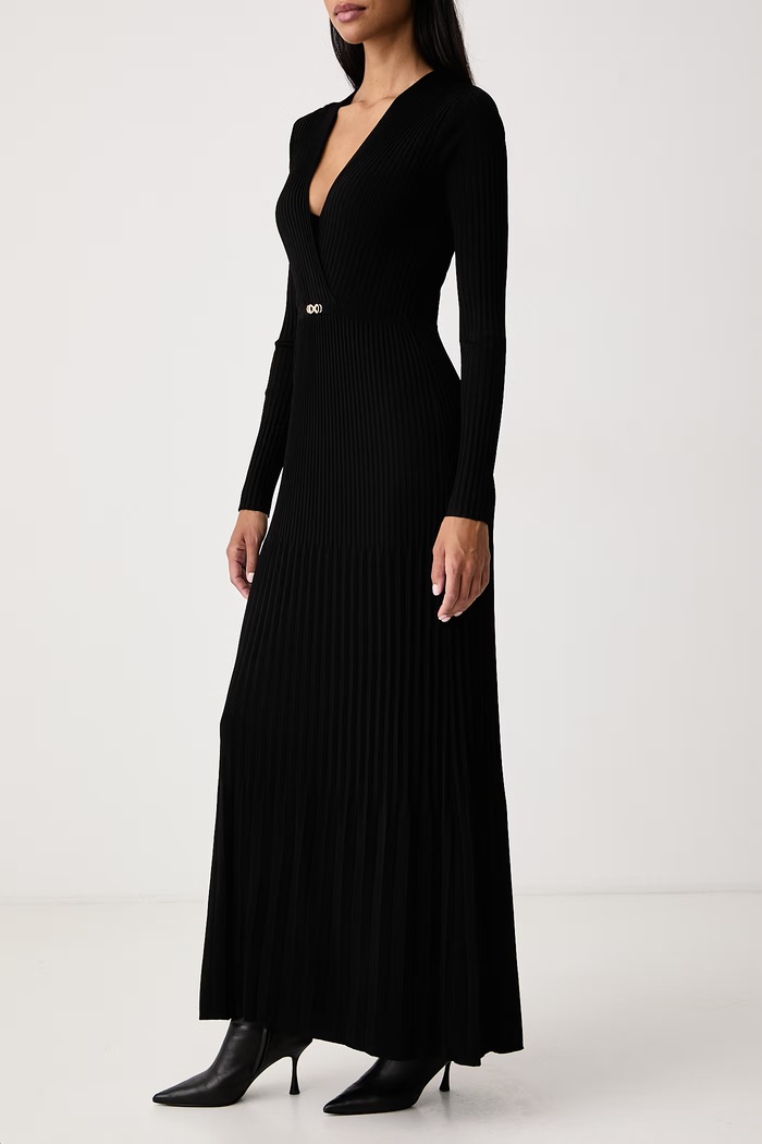 Plisirana haljina s viskozom Twinset 262TT3450 crna