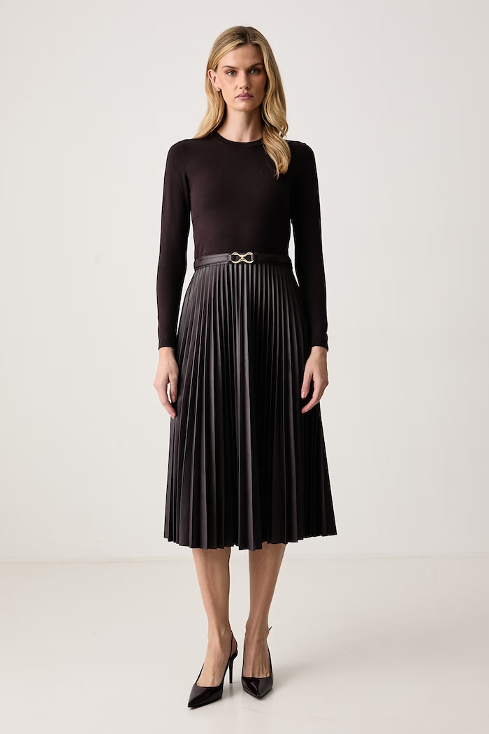 Twinset Плисирана рокля кафяв 262TT3430
