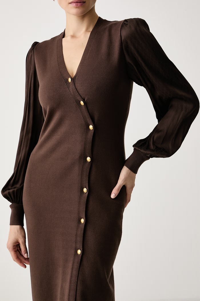 Рокля с вискоза Twinset 262TT3360 кафяв