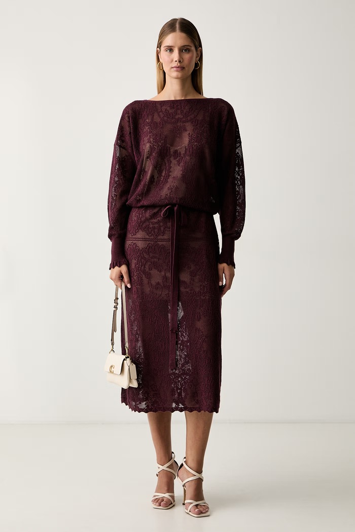 Twinset рокля тип пуловер с памук 262TF3033 бордо AW26