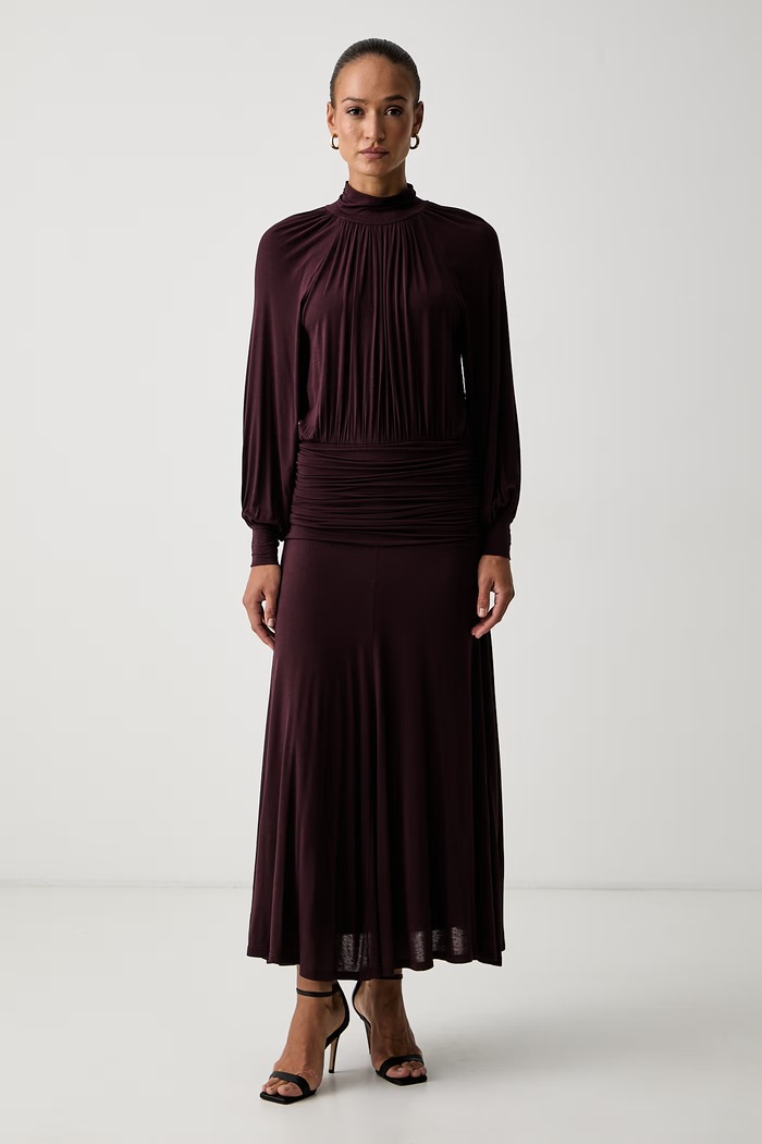 Twinset рокля драпирана с вискоза бордо 262TF2061
