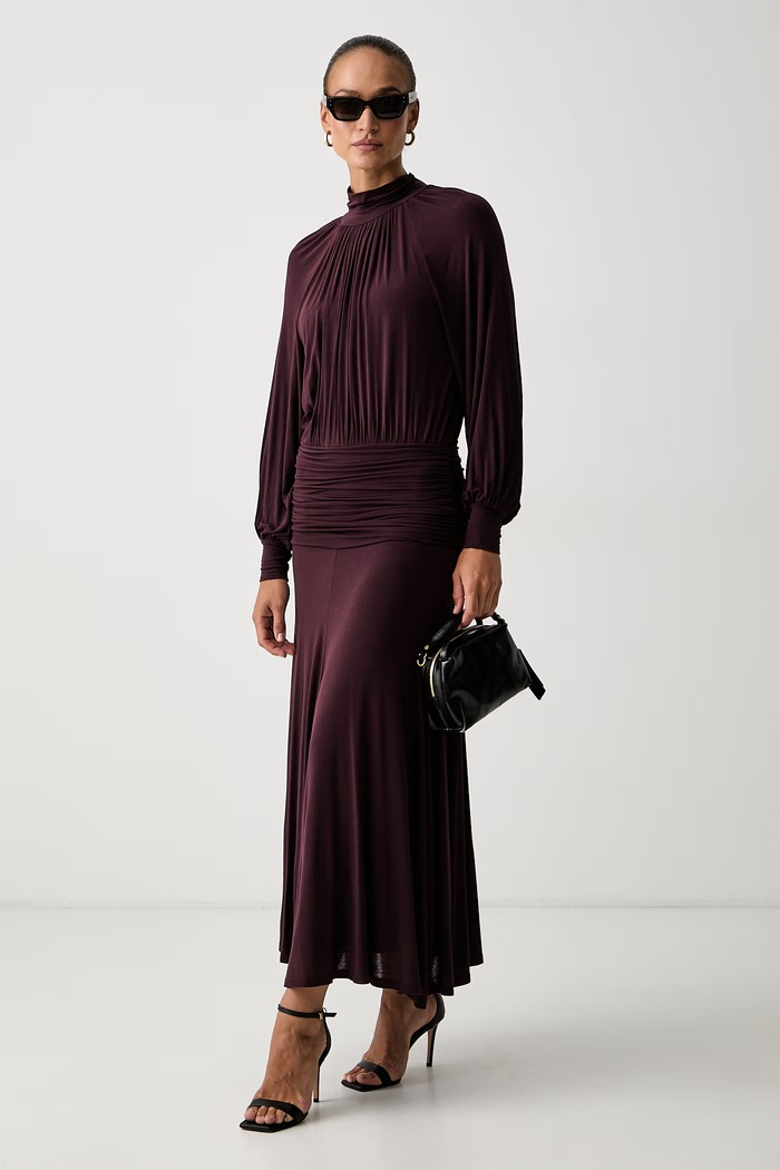 Twinset рокля драпирана с вискоза 262TF2061 бордо AW26